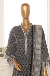 Bin Saeed Stitched 3 Piece Exclusive Lawn Frock Vol-01 Collection-SM-1459-Black